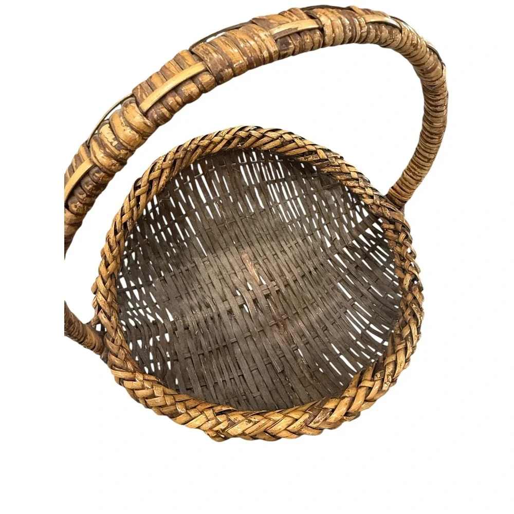 Vintage Woven Buttocks Basket Rustic Primitive Wicker Gathering Farmhouse Decor